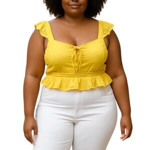 Aeropostale Women's Yellow Sleeveless Ruffle Lace Up Peplum Tank Crop Top Sz XL